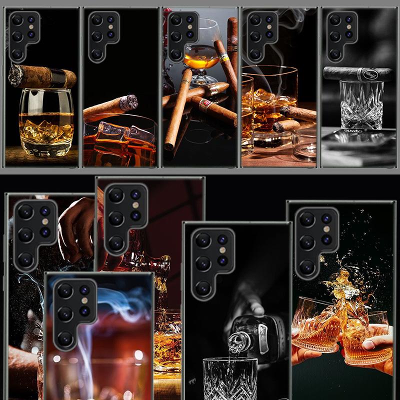 Strong Whiskey With Cigarettes Capa Phone Case For Samsung S26 Ultra S25 Edge Galaxy S23 S21 S20 S24 FE S22 S10 Plus Cover Clear