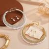 Elegant Copper Faux Pearl Layered Choker & Earring Set for Women