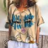 New T Shirt For Women Abstract V-neck Short Sleeve Tee Casual Oil Painting Female Clothing Fashion Street Retro Women's T-shirt