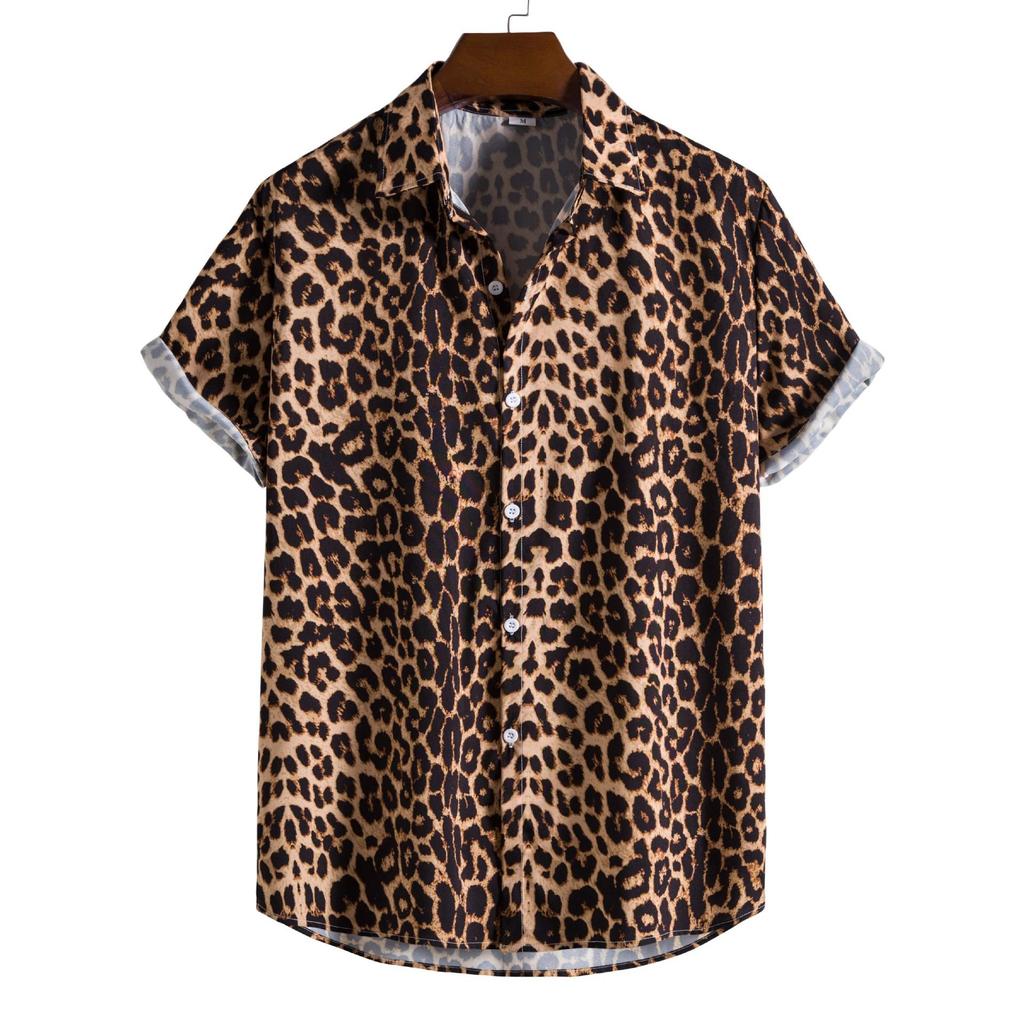 Мужская Гавайская рубашка Camisa с леопардовым цветочным принтом и короткими рукавами, вечерние пляжные повседневные рубашки больших размеров