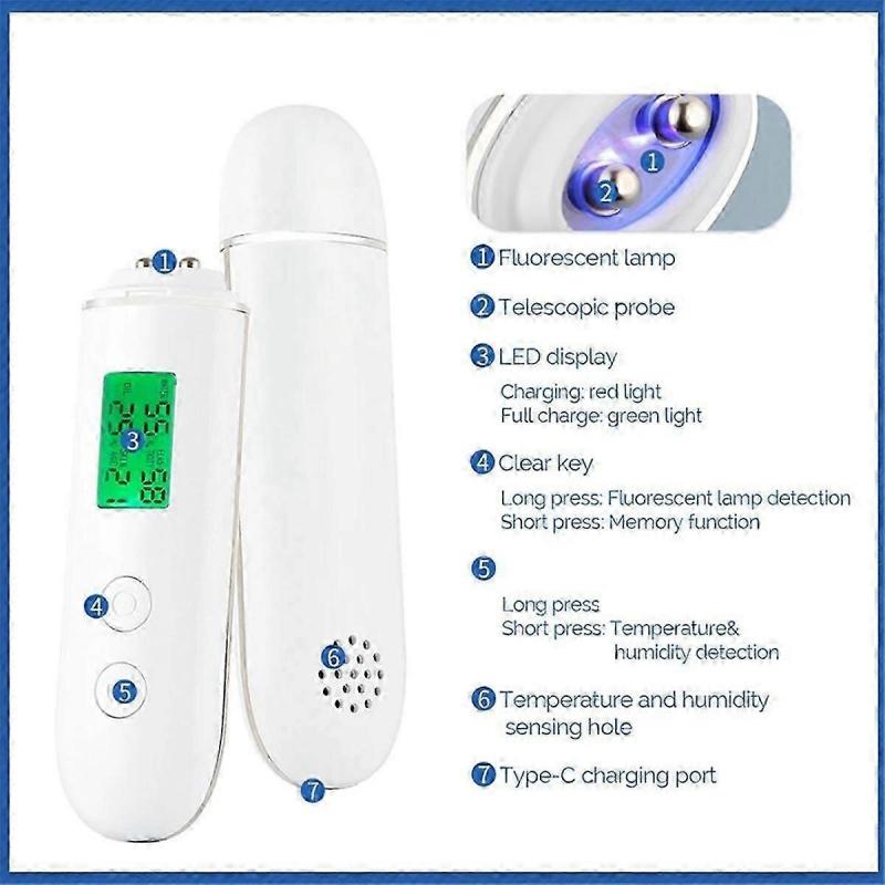 Тестер влажности кожи Умный тестер воды и жира ЖК-дисплей Измеритель влажности кожи лица Детектор флуоресцентных агентов