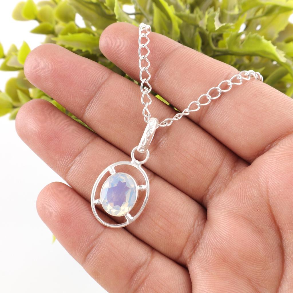 Oval Natural Milky Opal 925 Silver Friendship Day Engagement Gift Ethnic Pendant PP-6-14