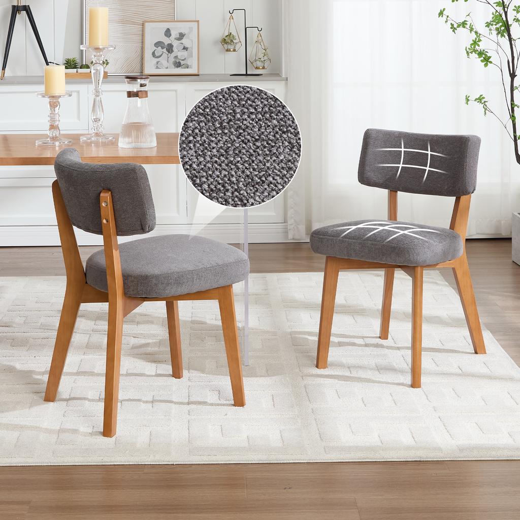 Modern Mid-Century Style Dining Chair Set of 2, Solid Wood Legs Fabric Upholstered Seat for Kitchen, Dining Room or Office (gray linen fabric)