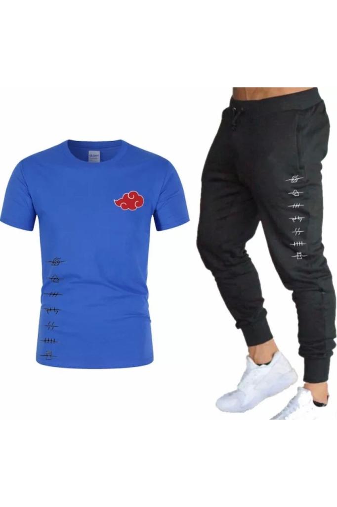 Мужской комплект спортивного костюма больших размеров больших размеров, хлопковый летний мужской спортивный костюм с короткими рукавами в стиле аниме с облачным принтом, комплект спортивного костюма больших размеров