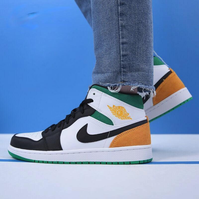 Jordan 1 Mid SE Белый Лазерный Оранжевый Счастливый Зеленый GS BQ6931-101