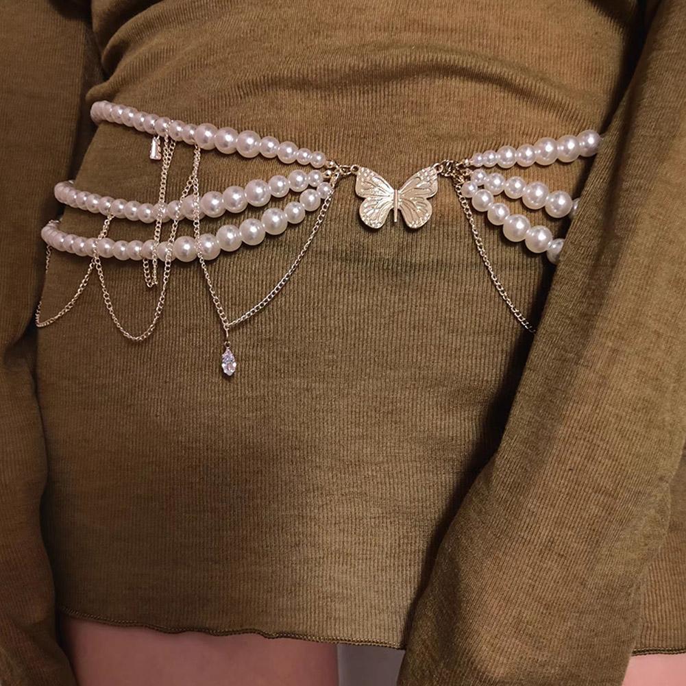 Модный ретро-пояс Y2K с многослойной цепочкой из жемчуга и для женщин на вечеринку - повседневные украшения для тела Z6U7