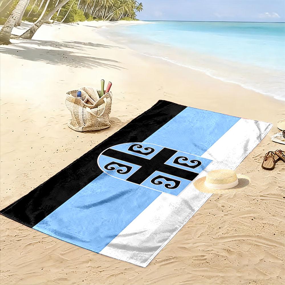 Beach Blanket with Blue Shield Cross Spiral Flag, Ultra Soft Quick Dry, Durable Fade Resistant, for Pool Beach Gift