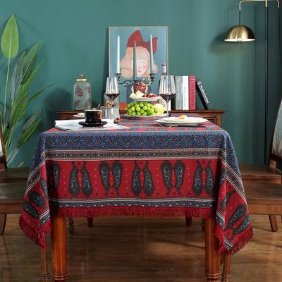 Скатерть Dad Bohemian Cotton And Linen Printed Large Flower, скатерть для обеденного стола, большая красная бахрома, прямоугольный коврик для стола, фабрика скатертей