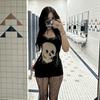 AltGoth Cyber Punk Gothic Dress Women Streetwear Harajuku Skull Printed Sleeveless High Waist Bodycon Dress Grunge Rave Outfits