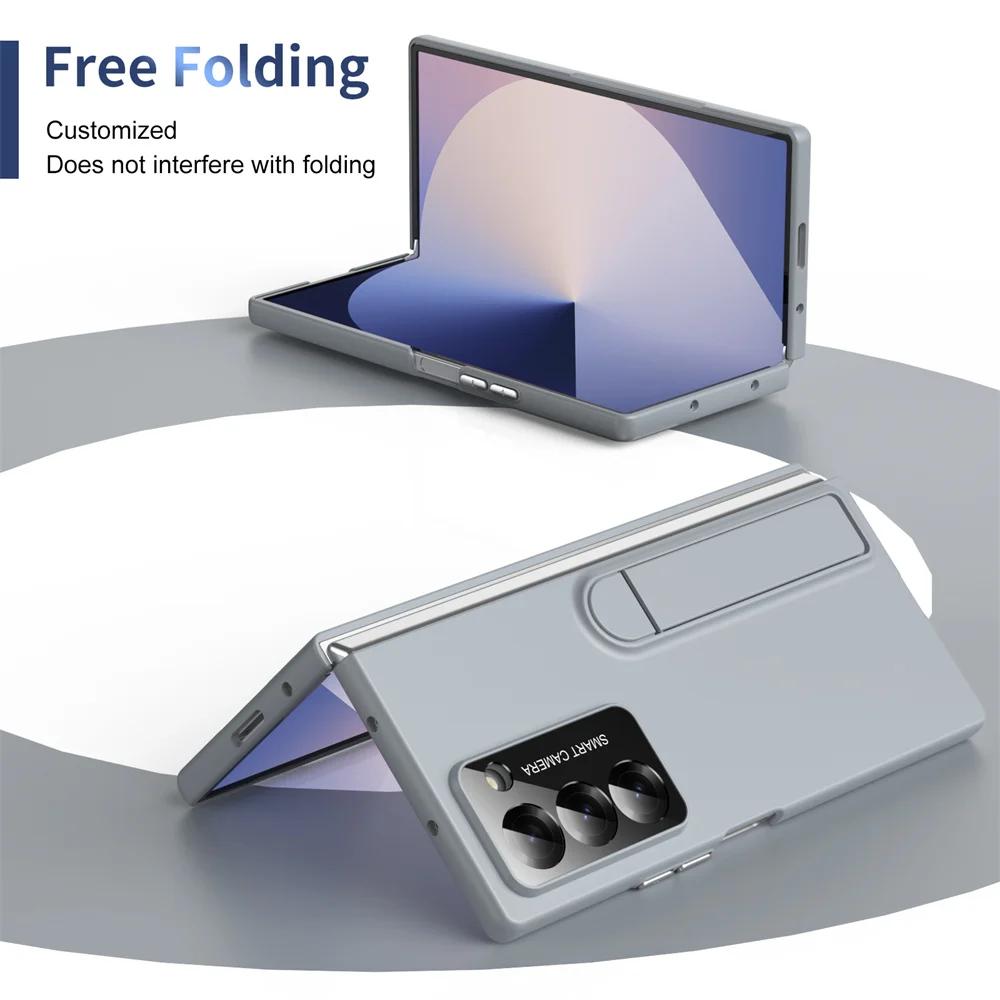 Чехол для телефона Samsung Galaxy Z Fold 7 6 5 4 3, пластиковый, жесткий, нескользящий, с ощущением кожи, легкая роскошь, ударопрочный, со скрытой подставкой, защитный