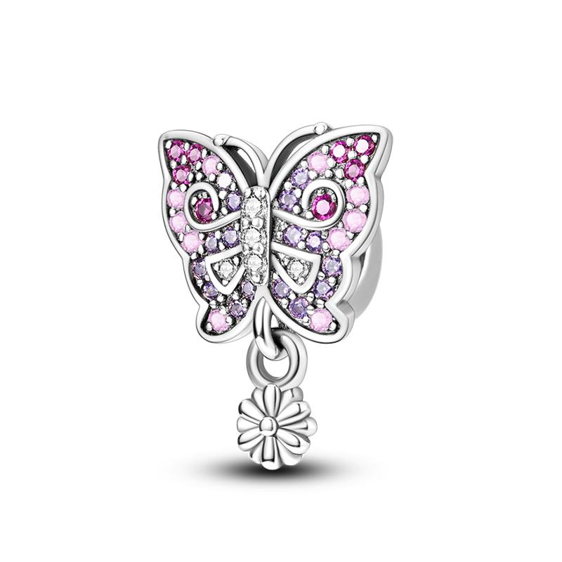 925 Серебряный цвет драгоценный камень бабочка светящийся светлячок фиолетовый подвески подвески подходят 925 оригинальные браслеты DIY вечерние ювелирные изделия подарок