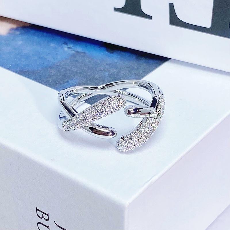 Sweet Light Luxury Zircon Super Flash Exquisite Open Ring Niche High-End Sense Stacking Wearing Colored Treasure Ring Women'S Model