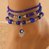 3 Pcs Bohemian Style Turquoise Blue Devils Eye Beaded Anklet for Women