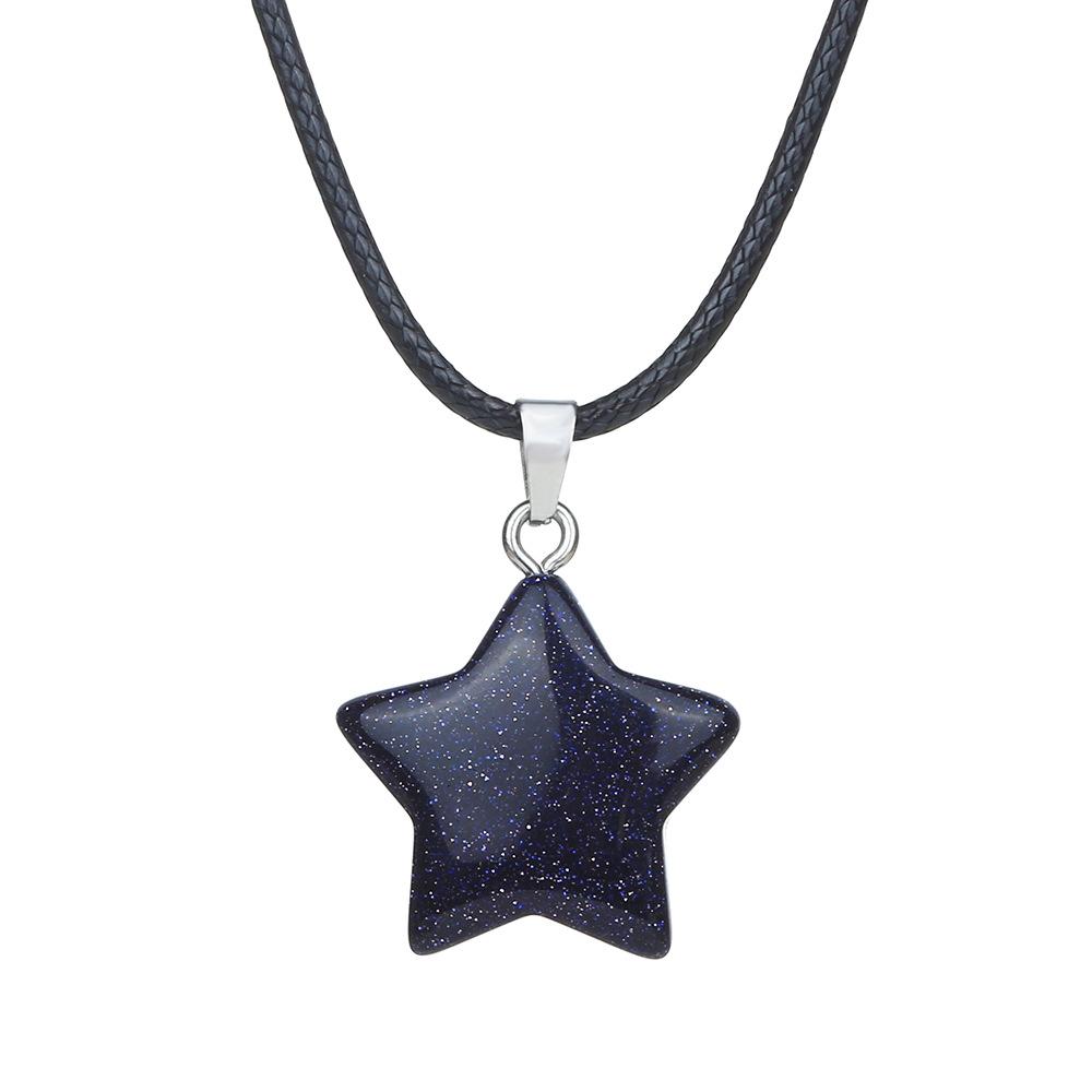Natural stone star pendant, Xiuyu, blue patterned stone, pentagram necklace, jewelry