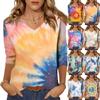 Women's Fashion Casual Three-quarter Sleeve Tie-Dye Printed Round Neck Top