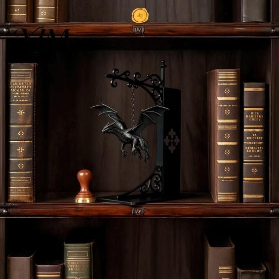 Unique Dragon Decor for Office Flying Bookshelf Light, Decorative Bookend Light & Desk, Sturdy Book Dividers Sculpture Support, Heavy Duty Organizer