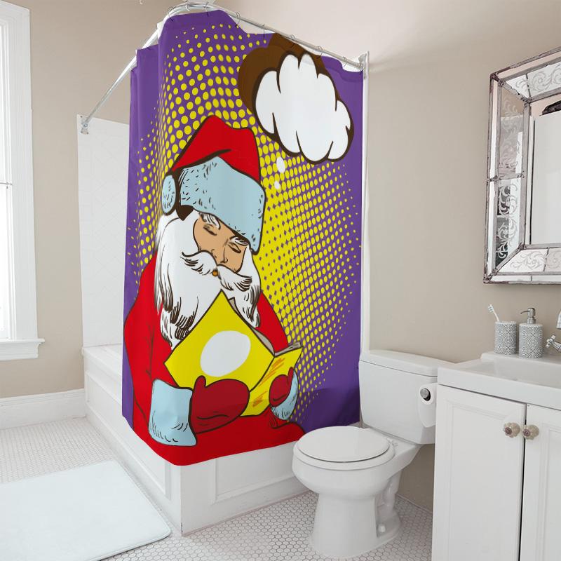 TU Santa Claus Shower Curtain Christmas Bathroom Decor Festive Holiday Print Waterproof Backdrop Xmas Party Supplies
