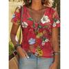 Летняя новая женская футболка 3D ретро цветочный принт V-образный вырез короткий рукав