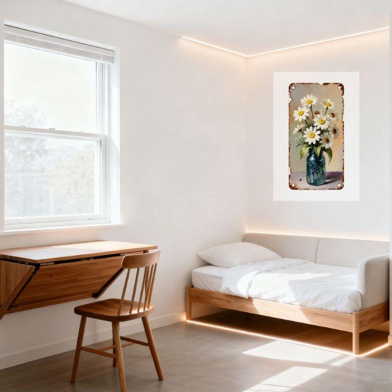 Винтажная деревенская металлическая жестяная табличка с банкой Мейсона цвета пекан и голубыми и белыми ромашками, деревенский домашний декор для кафе в деревенском стиле, бара, мужской пещеры