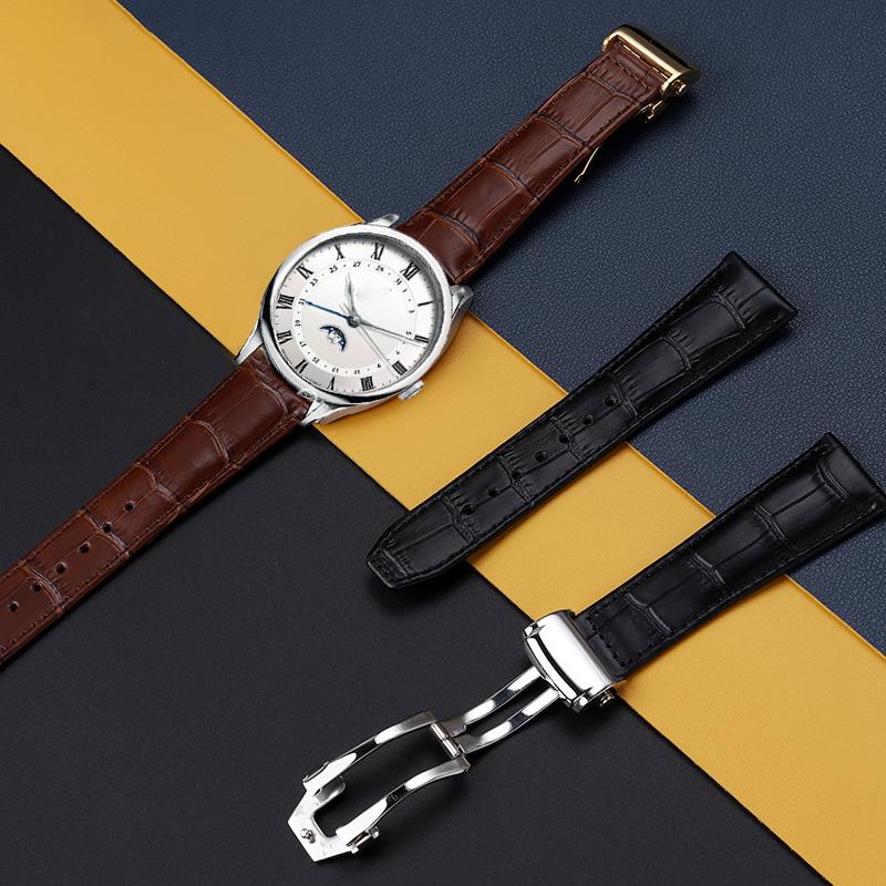 Classic Genuine Leather Watchband For MAURICE LACROIX Watches Strap Black Brown Blue 20mm 22mm Men with Folding Buckle Bracelet