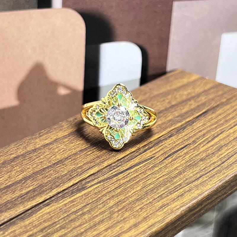2026 Sweet and Cool Colorful Drip Glaze Temperament Court Style Retro Ring Female Flower Niche Ring