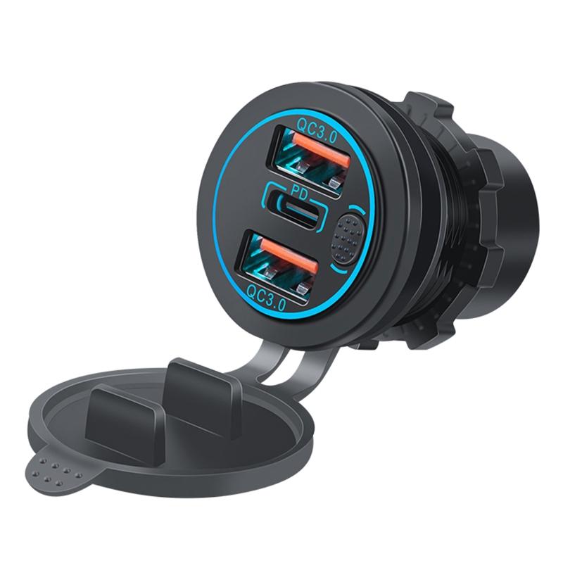 Автомобильное зарядное устройство с 3 портами USB, Quick Charge 3.0, PD, быстрая зарядка, с кнопкой включения/выключения
