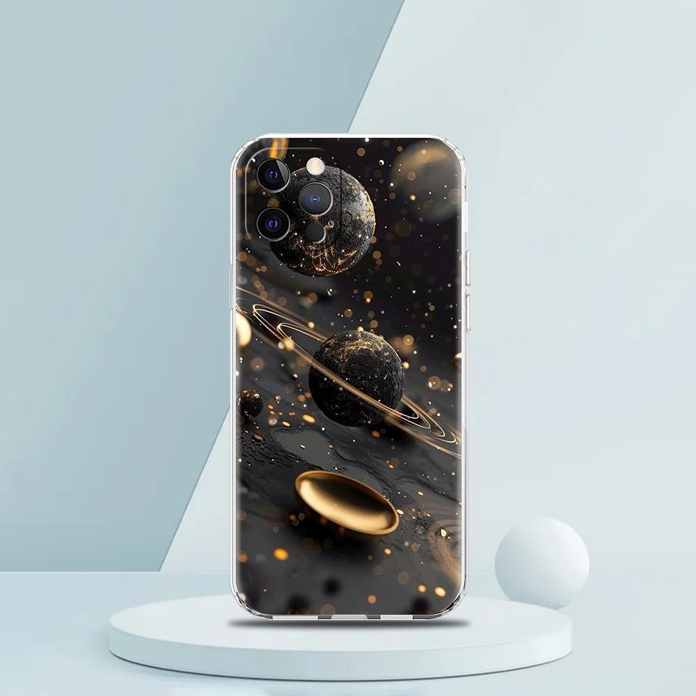 Мягкий прозрачный чехол-бампер из ТПУ для iPhone 16 15 14 13 12 11 Pro Max XR 8 7 Plus Ударопрочный корпус Мультяшный узор Планета