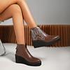 Fashion Wedge High Heel Embroidery Ankle Boots for Women Platform Autumn Winter Short Leather Boots Black Brown Ladies Shoes