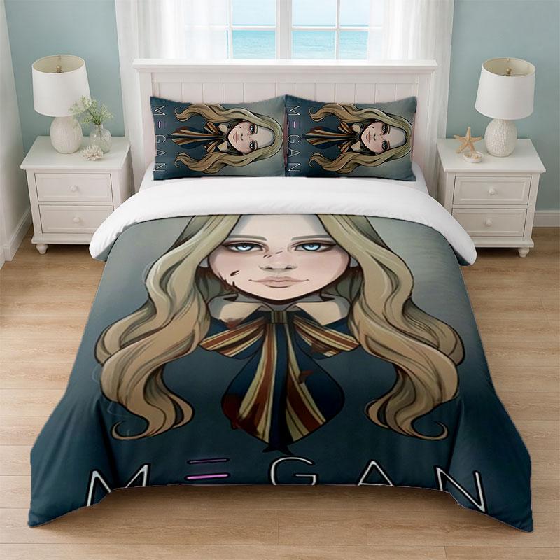 M3GAN Bedroom 3Pcs Bedding Set Soft Bed Sheet Pillowcases Home Bedding Decoration