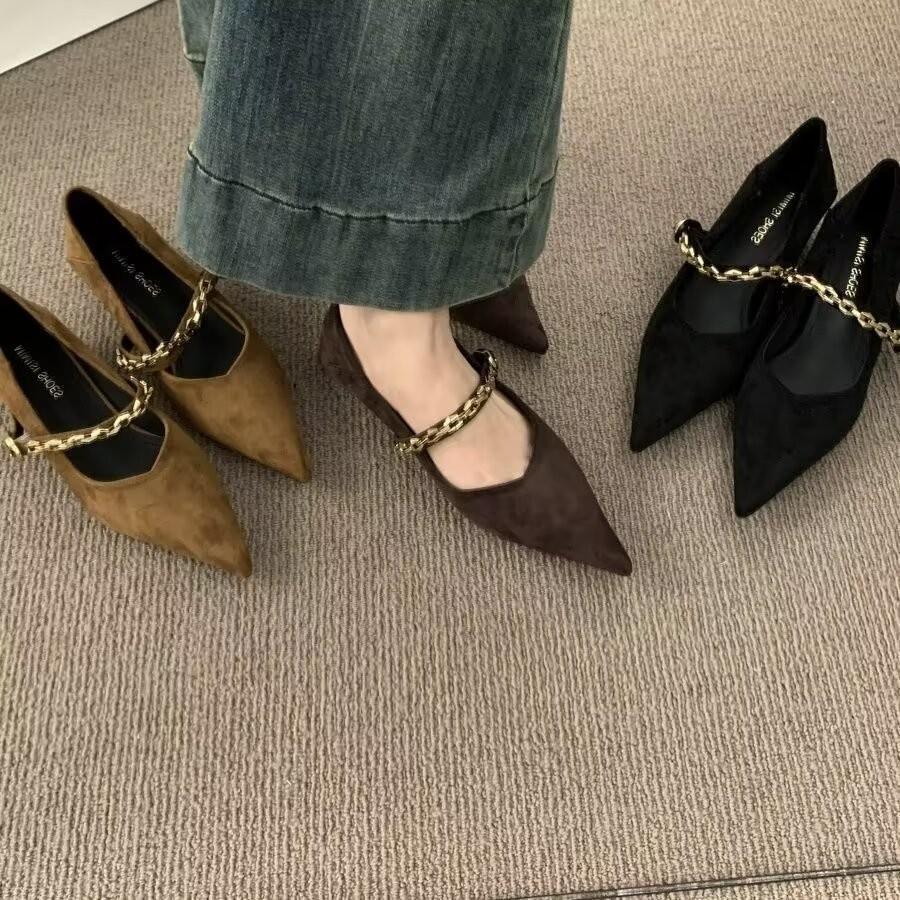 High Heel Shoes For Women Elegant Suede Pointed Toe Slipon Formal Office Wear