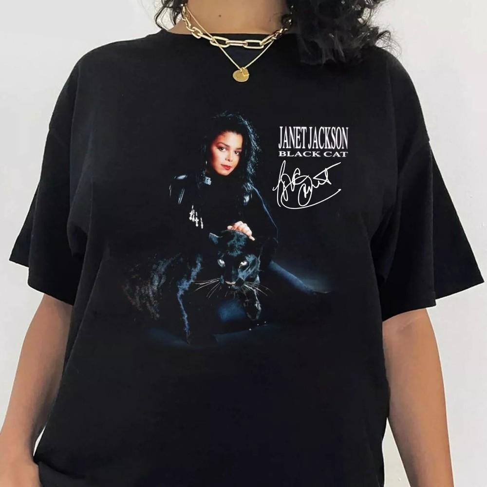 Новая хлопковая мужская футболка унисекс Janet Jackson Черный Кот S-235XL 1D1219