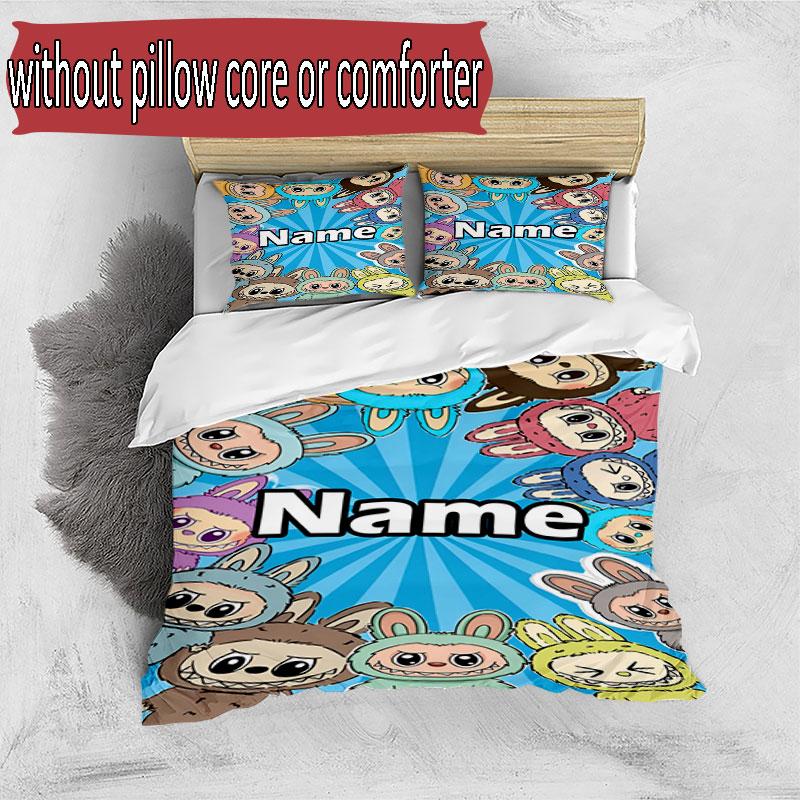 3pcs Duvet Cover Set (1*Duvet Cover + 2*Pillowcase, Without Core), Custom Name Labubu Pattern Bedding Set, Home Bedroom Decor Gift