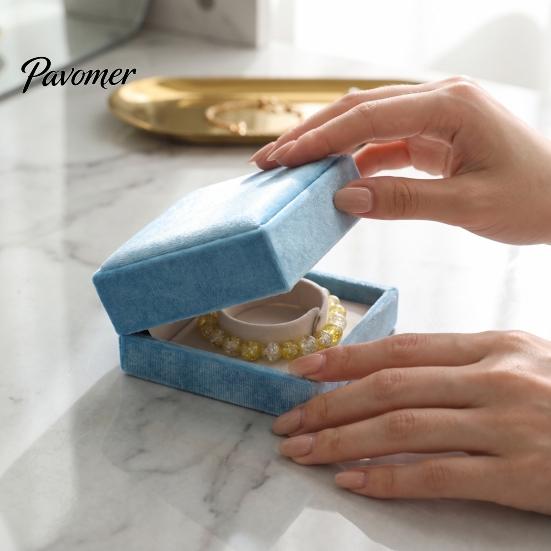 Small Jewelry Packaging Box for Retail Sky Blue Velvet Box, Flip Top Case with Luxury Presentation Soft Flannel Lining, Portable Protective Container