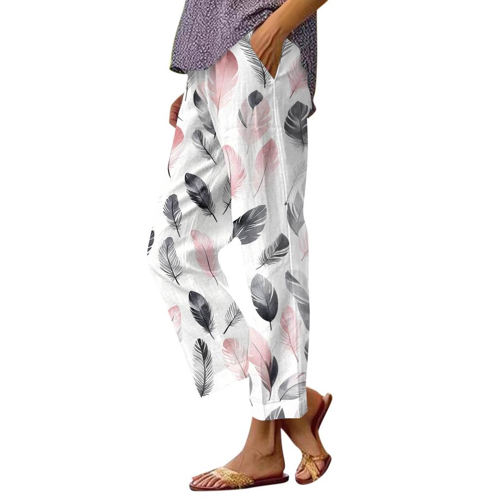 Женские повседневные модные принтованные прямые брюки с карманами