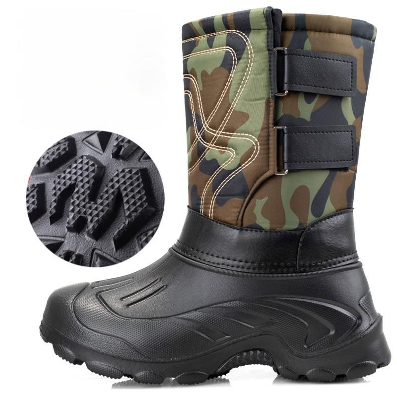Autumn and Winter Thickened Large Size Men's Waterproof Outdoor Snow Boots Mid-calf Liner Padded Cotton Fishing Boots