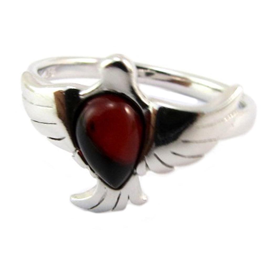 Кольцо серебряное авторское 'Голуби' коньячный янтарь (родий) - 13х12 мм