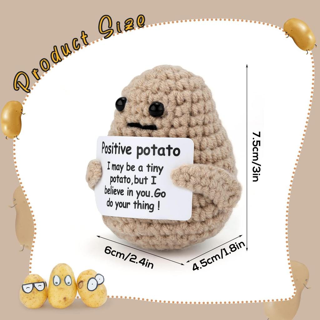 Mini Funny Positive Potato, 7.5cm Knitted Positive Potato Creative Cute Wool Funny Knitted Positive Potato for Birthday Party Decoration Encouragement