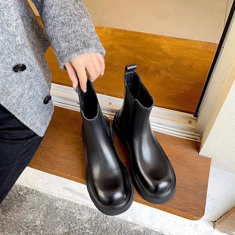 Женская обувь платформа ботинки челси кожаные ботинки мартин 2025 новая мода британский стиль на высокой подошве труба короткие ботинки