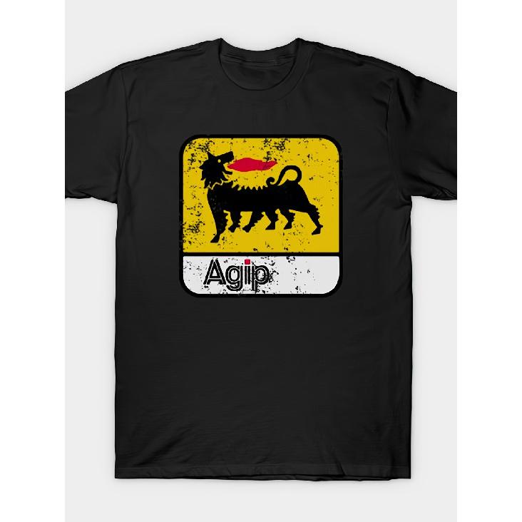 Agip Motor Oil Logo Vintage T-shirt Printed Short-sleeved Crew Neck Casual Top, Pure Cotton Retro T-shirt, Men's T-shirt, Outdoor T-shirt, Sports