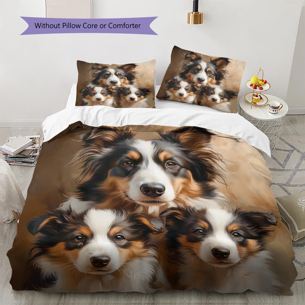 Border Collie Pattern Bedding Home Decoration Birthday Gift (1 * duvet cover + 2 * pillowcase, without core)