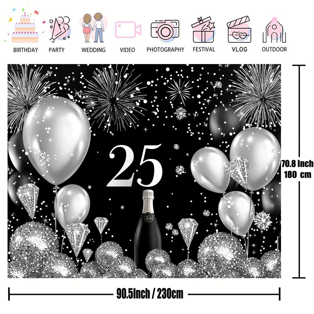 1 piece black and silver 25th wedding anniversary background elegant polyester fiber 25th anniversary banner