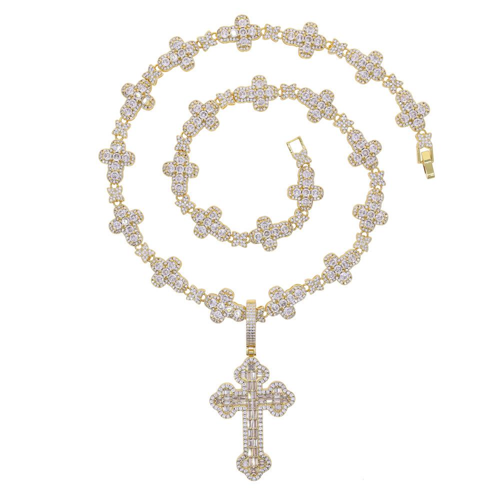 Collar Hop Para Hombre Cross Pendant with Cuban Chain CZ Jewelry Set Ready Stock Bulk
