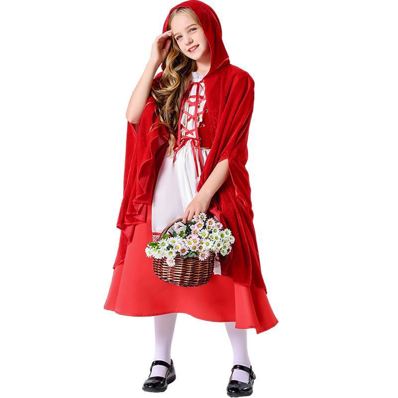New Children's Halloween Fairy Tale Little Red Riding Hood Dress Retro Court Cosplay Costume Parent-child Costume