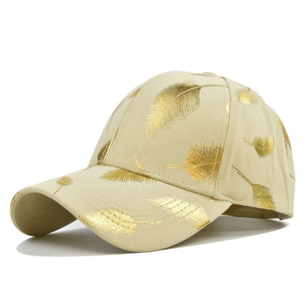 New Gold Leaf Print Baseball Cap Korean Style Gold Foil Baseball Cap Student Duck Tongue Cap Round Top Sun Hat Wholesale