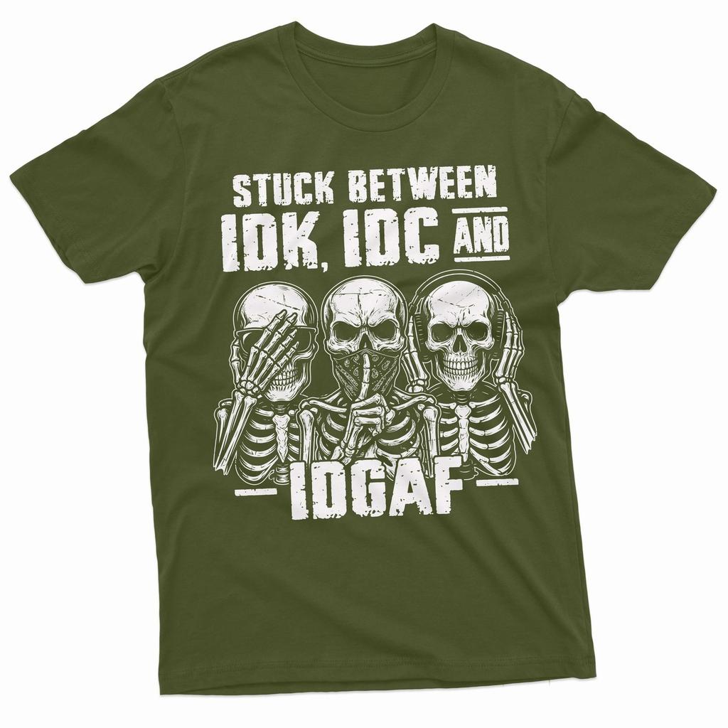 Mens Funny Tshirt Skeleton Shirt Humorous Gift Idk Idc and Idgaf Shirt Woman Man Summer Cotton Streetwear Graphic T Shirts
