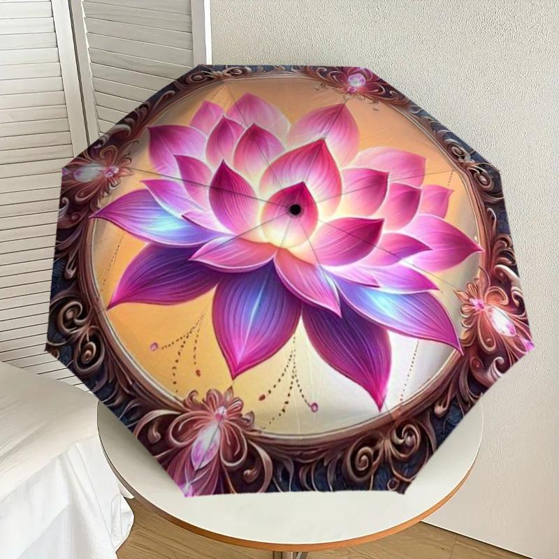 1pc Lotus Mandala Automatic Folding Umbrella - Compact 8-Rib Design,Perfect Gift for Friends & Family yy250926083