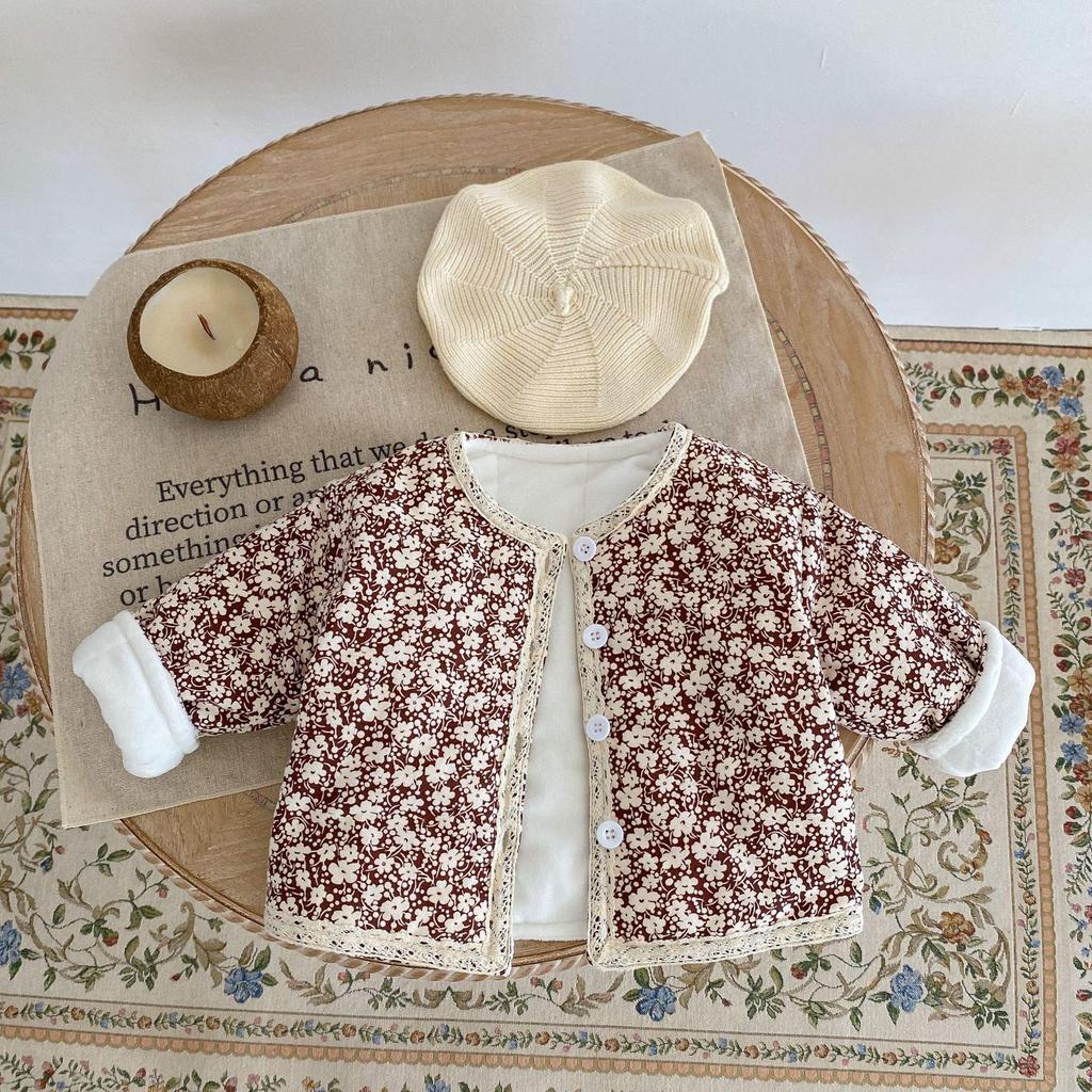 2025 Winter Baby Girl Floral Lace Cotton-Padded Jacket