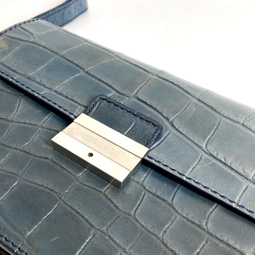 VERSACE logo Bag Clutch Bag with Strap Clutch bag Embossed Leather blue