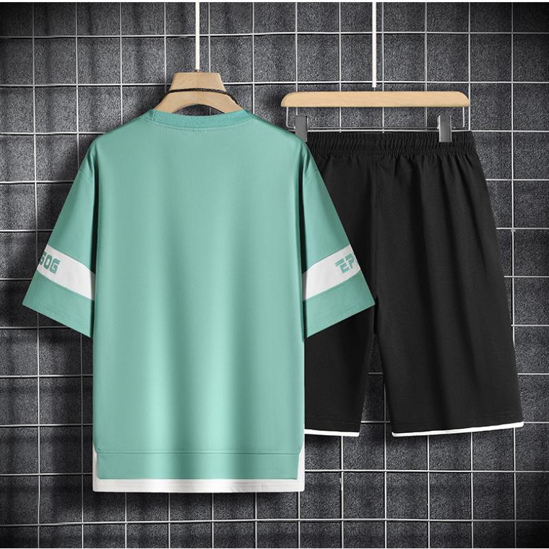 Летний костюм с короткими рукавами, мужской контрастный повседневный спортивный костюм с короткими рукавами, шорты с короткими рукавами, модный костюм