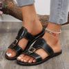 Fashion Vintage Sandals for Women Female Flat Bottomed Square Toe New Chic Summer Sandal Beach Holiday Wide Side Casual Shoes
